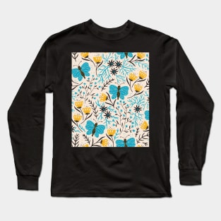 Flower And Butterfly Seamless Pattern Long Sleeve T-Shirt